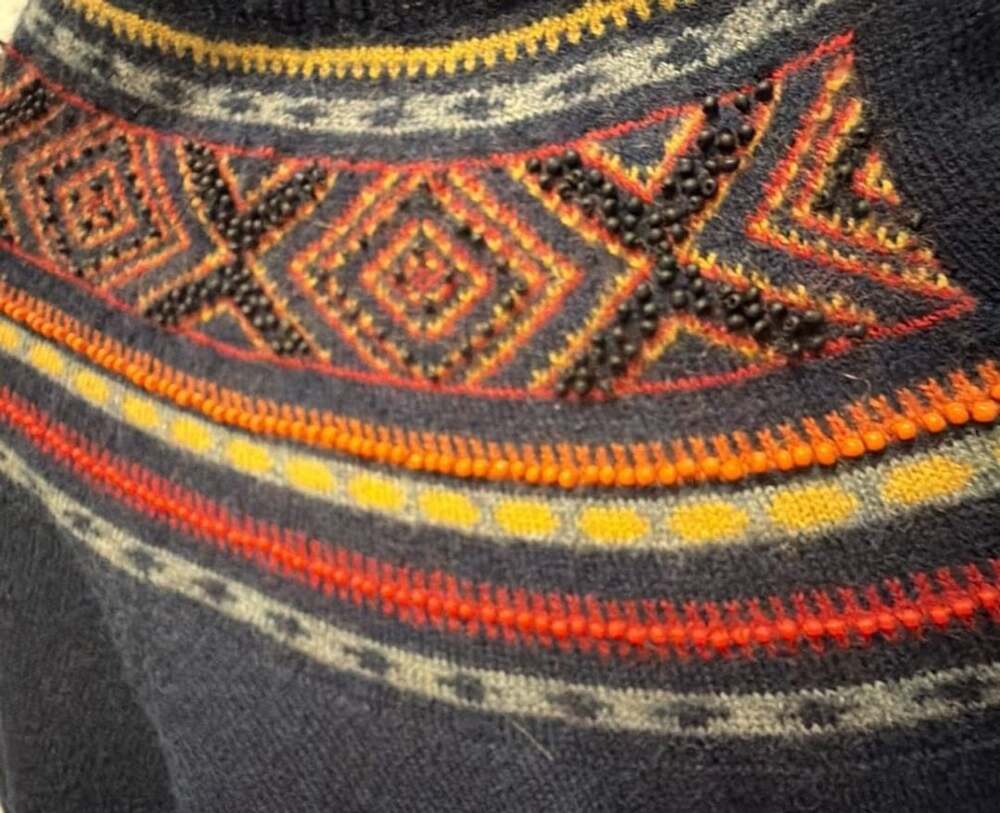 NWT Lucky Brand Beaded Fair Isle Trim Wool Blend Cardigan Sweater M - Picture 2 of 4